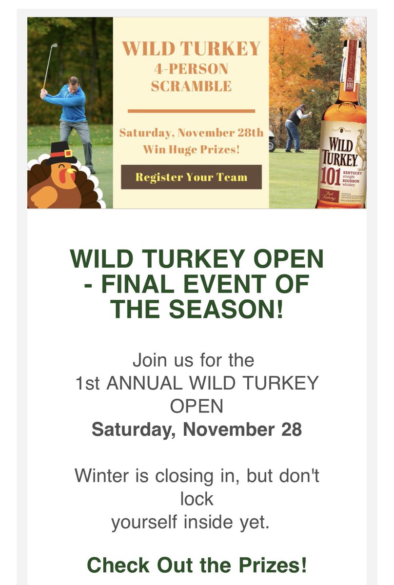 buffalogolfer's tweet photo. #WildTurkeyOpen team event at Chestnut Hill SIGN UP 2DAY!@ChestnutHillCC in November for golf! https://t.co/JYwiGYw9c1