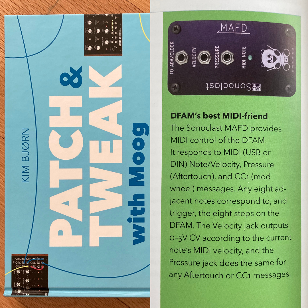sonoclast's tweet photo. It's an honor for the #Sonoclast #MAFD (https://t.co/4auMWLdEke) to be included in this beautiful #synth book, Patch &amp; Tweak with Moog by @kimbjoern. Order a copy here.
https://t.co/cpE7MM7mdp
@moogmusicinc 
#patchandtweakwithmoog https://t.co/vIr4DPdXhl