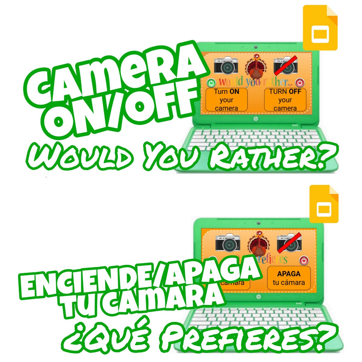 carlacalderon88's tweet image. Hello Teachers!
I want to share this Thanksgiving "Would you rather?" activity which is adjusted to be done virtually.

English 
youtu.be/GVSCehZ7zLY

Spanish 
youtu.be/_U8zGcY0_xw

#teacher #wouldyourather #cameraon #cameraoff