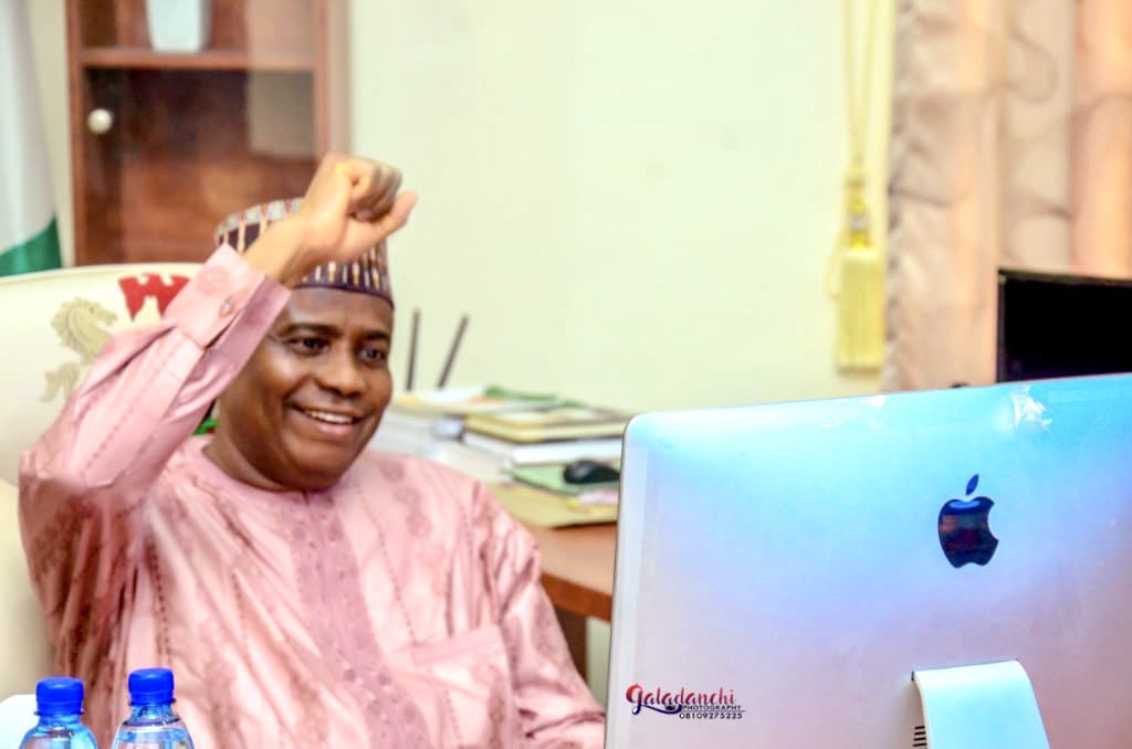 ictsokoto's tweet photo. The ,'Workaholic' Governor of Sokoto State H.E Rt Hon @AWTambuwal CFR is currently participating in a Virtual NGF @NGFSecretariat Meeting with the United Nations Deputy Secretary General @UN  @AminaJMohammed discussing critical issues of Nation Building. #TheSokotoDigitalAgenda. https://t.co/R07dod8xhh