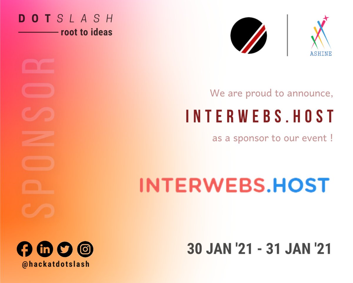 hackatdotslash's tweet photo. We are pleased to announce https://t.co/89AYDWNTq7 as our sponsor for DotSlash 4.0.

https://t.co/89AYDWNTq7 is a fully managed static web hosting platform. They provide services such that zero client setup or management is required. 
#hackatdotslash
#svnit #hackathon #dotslash https://t.co/X1QIY1b8RI