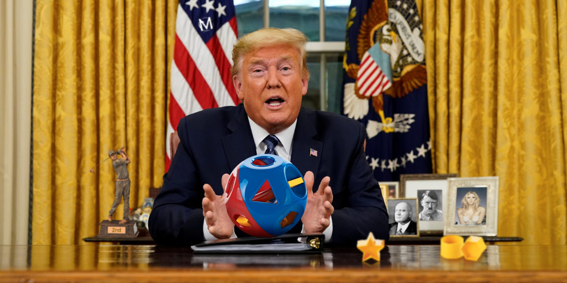 mockeree's tweet image. BREAKING: Trump warns Iran that he is just 3 shapes away from activating the &quot;Nuclear Football&quot; they gave him. Whitehouse sources suggest an attack is unlikely.