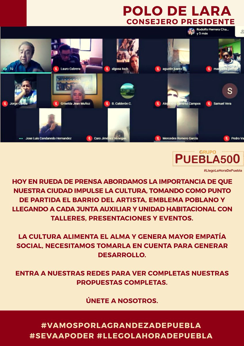 GrupoPuebla500's tweet photo. El domingo compartimos parte de nuestras propuestas en rueda de prensa que nos gustaría darte a conocer, entra a #Facebook y búscanos como Grupo Puebla 500.
#VamosPorLaGrandezaDePuebla
#SeVaAPoder
#YoConPoloDeLara https://t.co/CP7QskUU6R