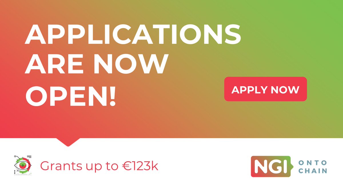 ❗️📣 ONTOCHAIN OPEN CALL IS LAUNCHED 📣❗️

💰 Grants up to €123k 
🛠technical support and 
🖥access to 🔝Infrastructure 

🎖 Internet innovators, you can now start your <a href="/ONTOCHAIN/">NGI ONTOCHAIN</a> journey!

ℹ️ Open Call Info: ontochain.ngi.eu/apply
✳️Apply via f6s.com/ontochain/apply
<a href="/NGI4eu/">NGI4eu</a>