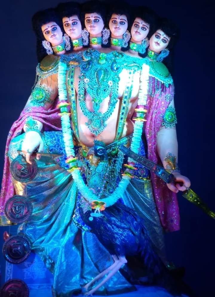 Left - Six-headed Kartikeya. Kartikeya is worshipped in Tantrik paddhati here. Six-headed Kartikeya is worshipped in Chuchura and Habibpur(Malda) too.Right - Arjuna Kartik of Teota.