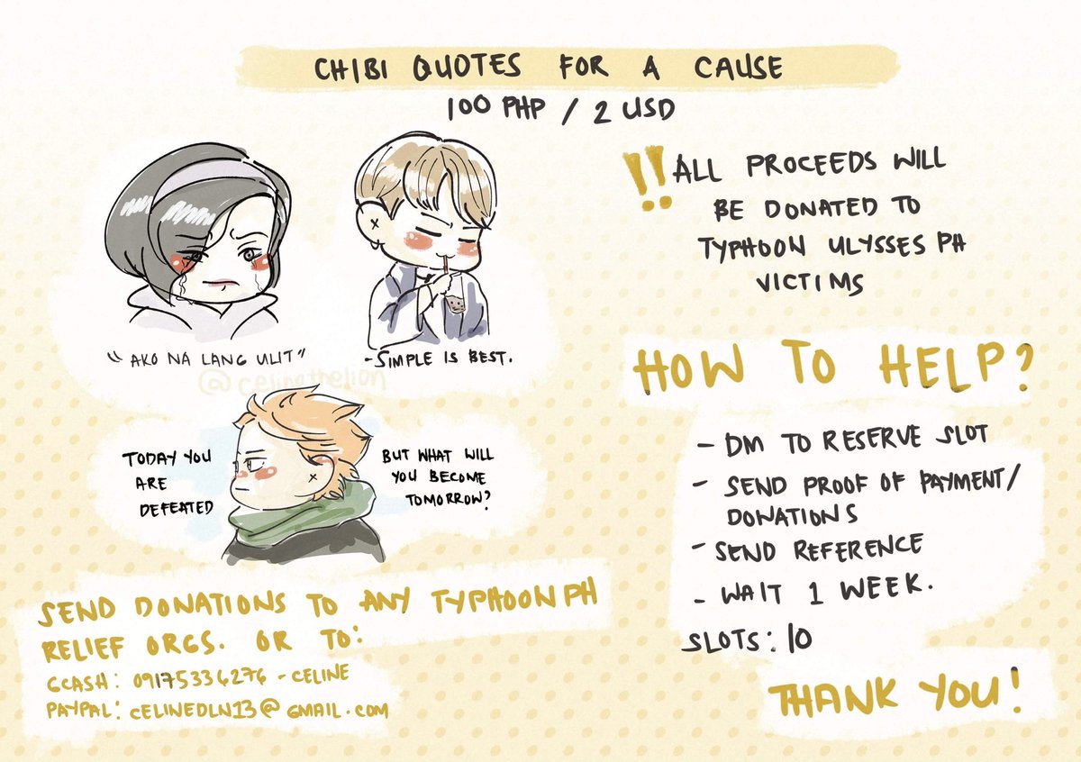 _celinethelion's tweet photo. Opening sketch chibis again 🙂 still for the benefit of Typhoon Ulysses Ph #artph #ArtForACause #commissionsopen #CagayanNeedsHelpNow #PampangaNeedsHelpNOW #UlyssesPH https://t.co/wm8wiriaK2