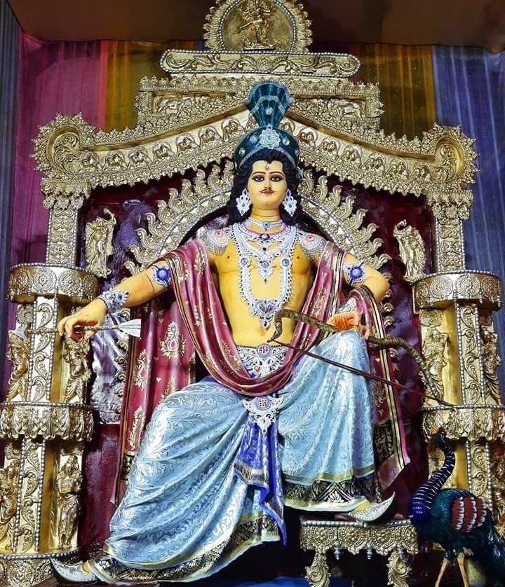 Left - Six-headed Kartikeya. Kartikeya is worshipped in Tantrik paddhati here. Six-headed Kartikeya is worshipped in Chuchura and Habibpur(Malda) too.Right - Arjuna Kartik of Teota.