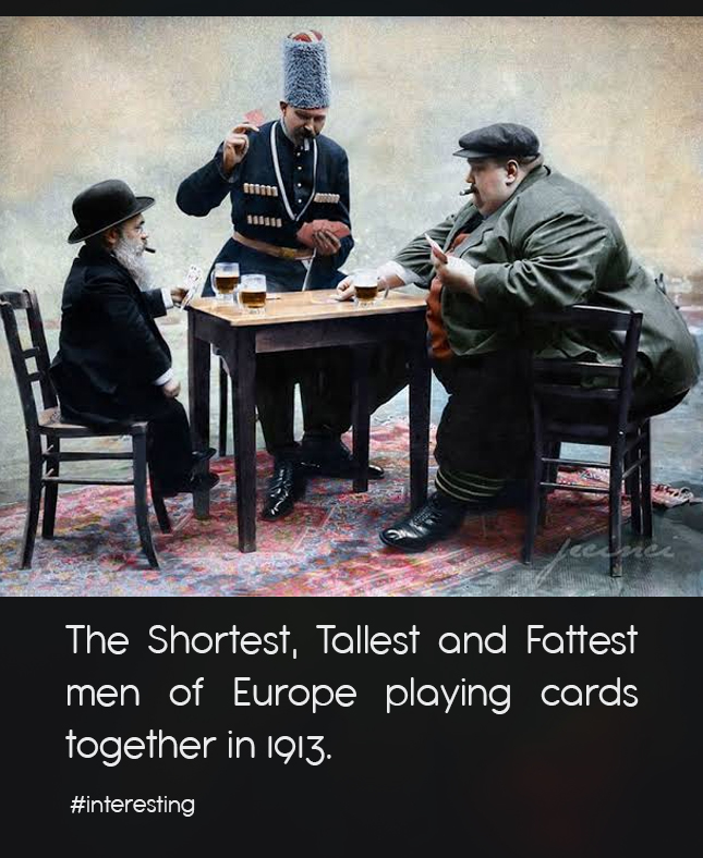 interestingmain's tweet photo. The Shortest, Tallest and Fattest men of Europe playing cards together in 1913. #Europe #Year1913 https://t.co/Ds999wSJJn