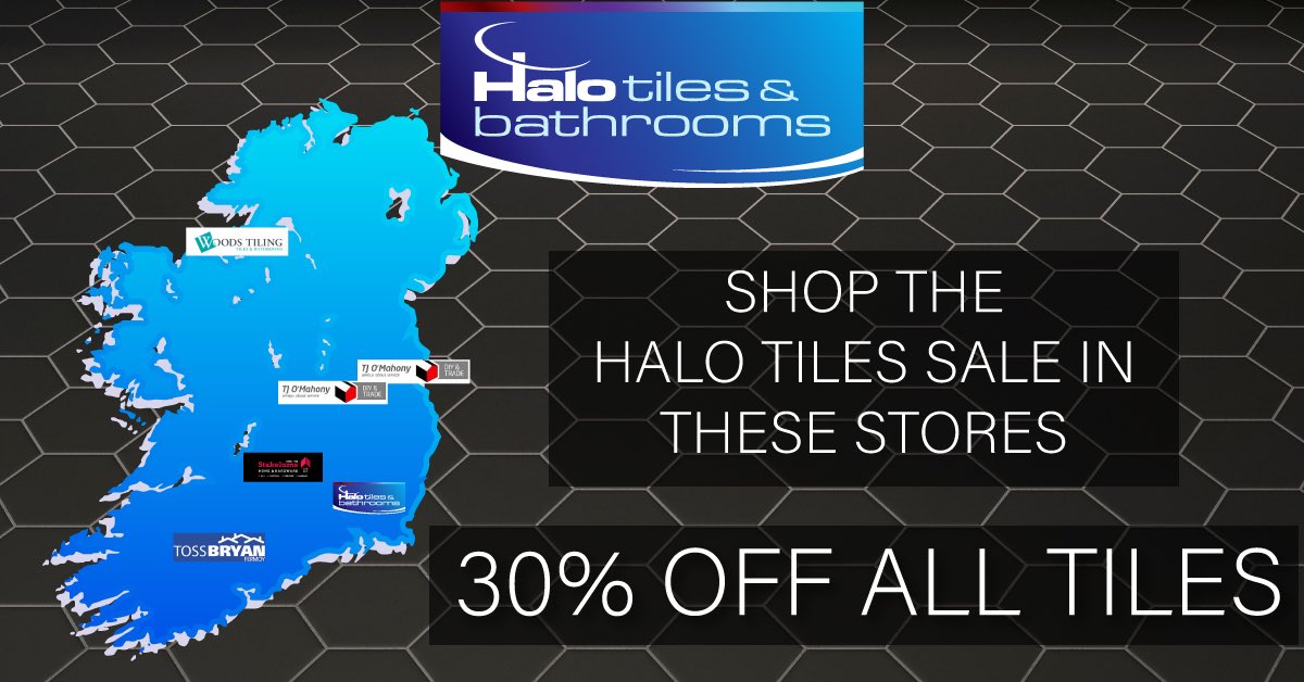 We’re delighted to let you know that you can shop our 30% off sale at these stores!  <a href="/stakelums/">Stakelums</a> <a href="/tossbryanltd/">Toss Bryan Ltd</a> Michael Woods Tiling Sligo &amp; TJ O’Mahoneys Ballymount &amp; Prosperous and of course our Showroom in Camolin!! Ends 30.11