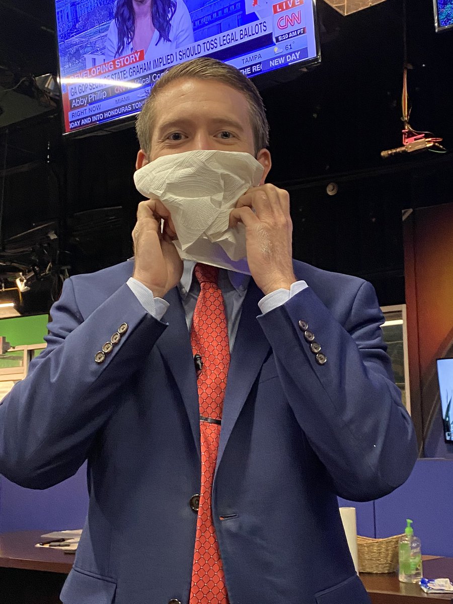 EmmaPackardTV's tweet photo. This made my day! @JoelYoungTV forgot his mask when he came over to talk to me, so he improvised.

Make sure you don’t forget your mask as you start your morning! 😷 #maskupmississippi https://t.co/qWN4DxsHR9
