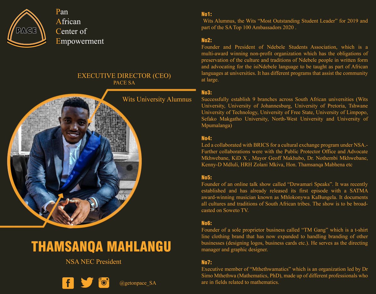 getonpace_SA's tweet photo. Meet the Executive Director (CEO) of the PACE SA, Mr. Thamsanqa Mahlangu. 

#PACESA https://t.co/mtoyK3y5k9