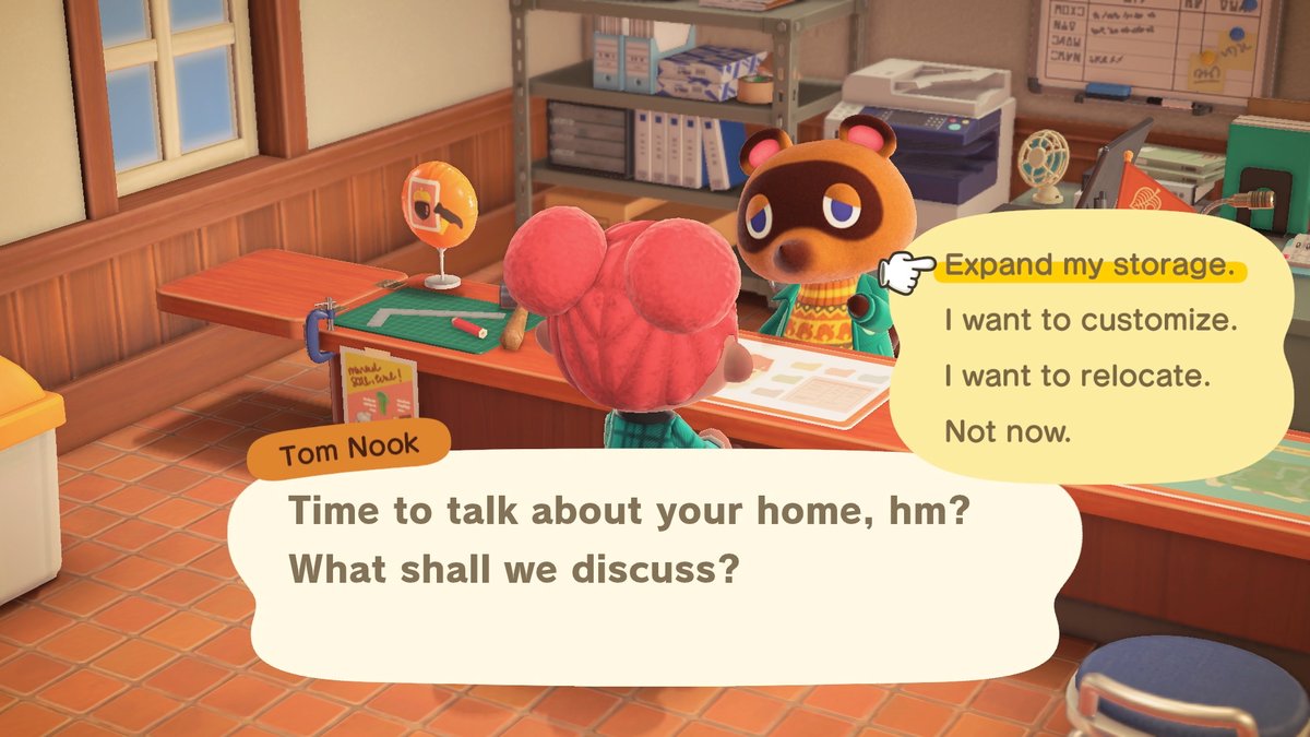 NintendoAmerica's tweet photo. Filled up your storage? Tom Nook’s got you. If you’ve expanded your home to the largest size, you’ll be able to apply for a home storage expansion at Resident Services. 

Just make sure you’re debt free first!

#AnimalCrossing #ACNH https://t.co/7rAMHAZosk