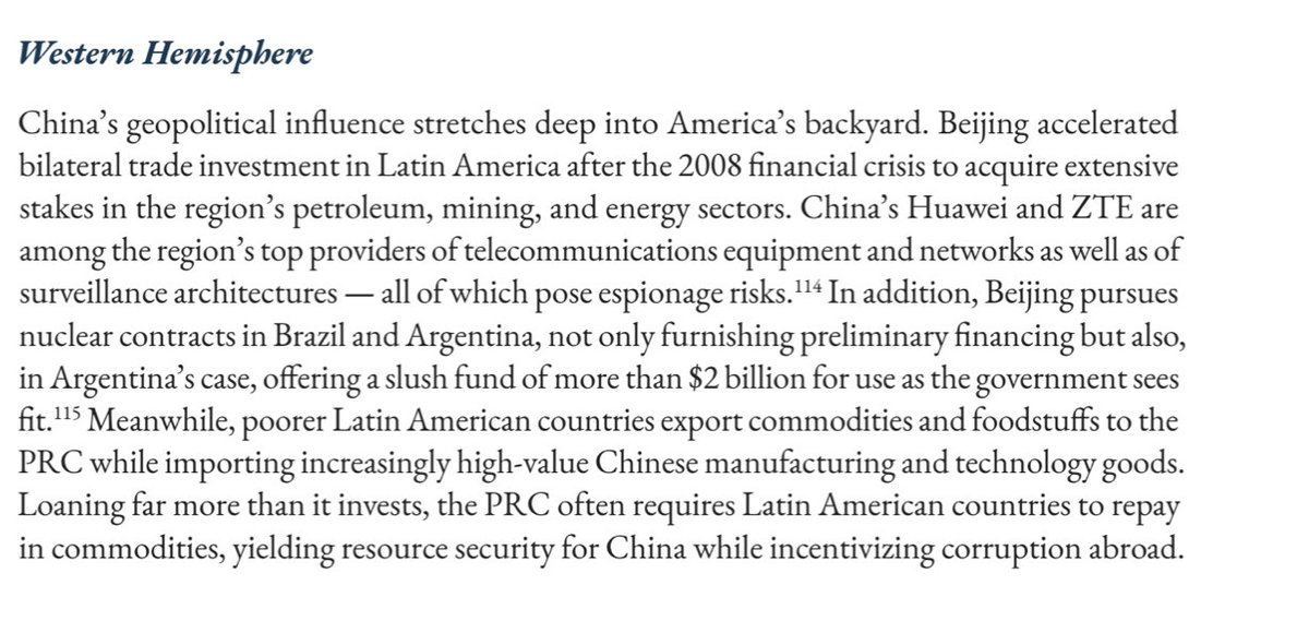 China buys oil from the Middle East! It sells them weapons, which "undermines US defense companies" (they forgot you're not supposed to say that part aloud)China imports food from Latin America and sells them goods it produces itself! 3/n