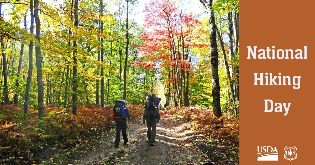 forestservice's tweet photo. The USDA Forest Service celebrates National Hiking Day. Why hike? There are more than 60,000 miles of trails across the nation, and being outdoors allows you to appreciate nature’s beauty and wonder. Remember to recreate safely and responsibly. https://t.co/DU232u713h https://t.co/7IOZGzr3nb