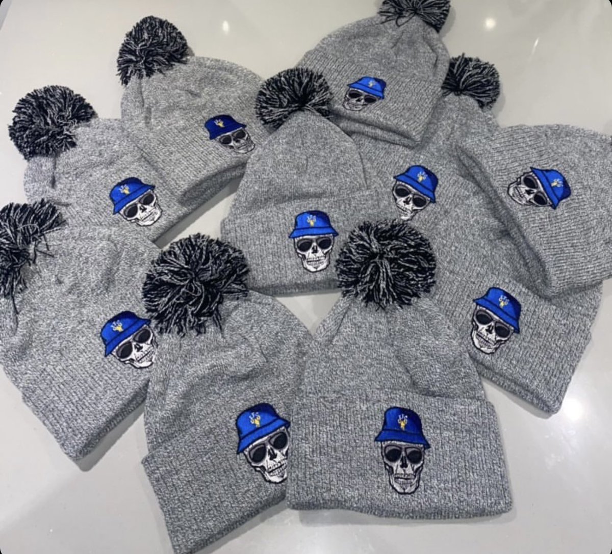 grandoldtees_'s tweet photo. Our new bobble hats! Available in our classic ‘Skull’ design and an updated version of our ‘Don Carlo’ design. DM or email to order, only £15 each! https://t.co/PqDI1kgMt2