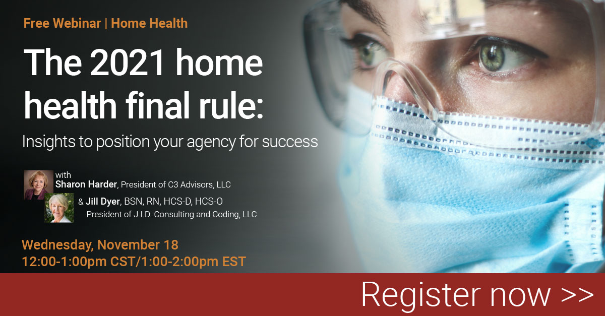 WellSkyHealth's tweet image. Join two renowned #homehealth experts for a new webinar explaining the key elements of the 2021 home health #finalrule that you and your team must understand to thrive in the year ahead. 

—&amp;gt; Register now: bit.ly/38OiVcb