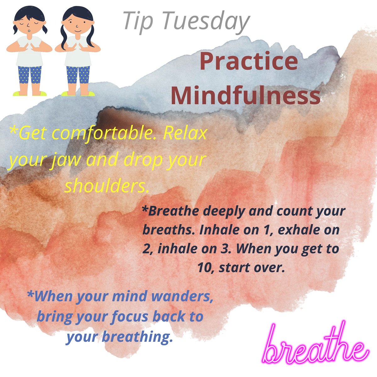 Ease your anxiety about what the future holds by intentionally focusing on the present moment! Try this simple mindfulness exercise next time you feel stressed or anxious :) #Mindfulness #PracticeEveryday #Relax #Breath #TipTuesday #YouGotThis #FTOCFamilia