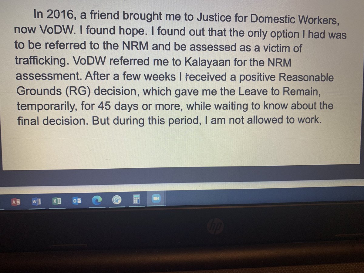 This worker shares her journey from escape to finding  @thevoiceofdws and  @Kalayaan and then being trapped in the National Referral Mechanism which denied her the right to work for years