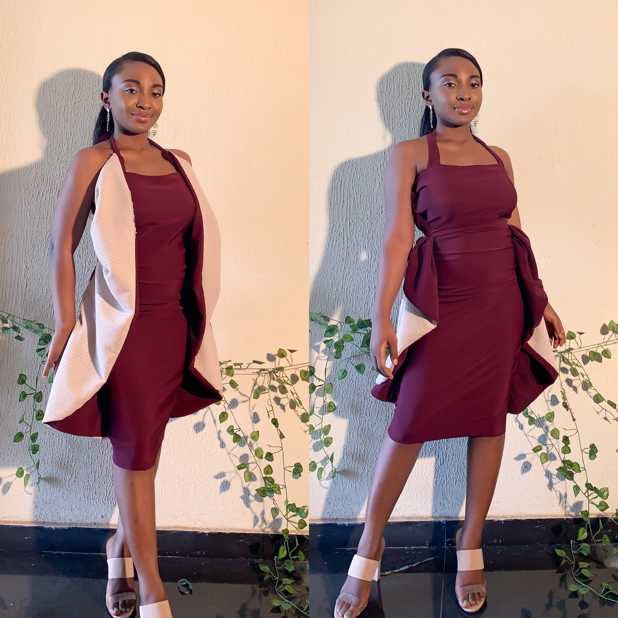 Female tailor sews beautiful gown that can be worn in 6 different