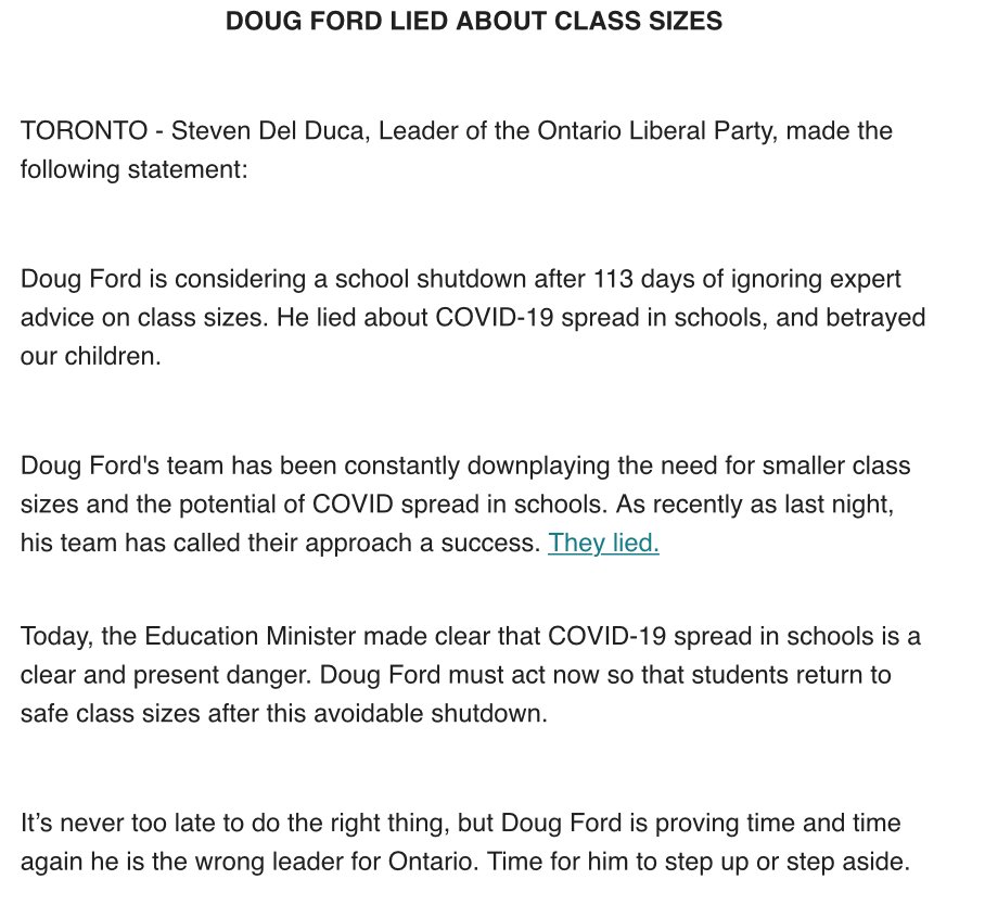 #NEW: <a href="/OntLiberal/">Ontario Liberal Party | Parti Libéral de l'Ontario</a> leader <a href="/StevenDelDuca/">Steven Del Duca</a> says <a href="/fordnation/">Doug Ford</a> "Doug Ford Lied About Class Sizes" #Onpoli #ONted