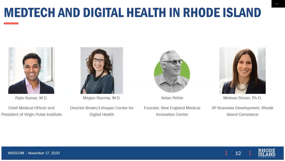 nasscomgtd's tweet photo. #IndustryPanel 1: #MedTech / #DigitalHealth in #RhodeIsland. Fantastic perspectives on the sector by @RajivKumarMD, @VirginPulse; @meganranney, @BrownDigiHealth; Aidan Petrie, @NEMICenter @Ximedica; &amp; Melissa Simon, @CommerceRI. #Day2 @NASSCOM #USWeek @shivendra_1969 https://t.co/fOky1gTmht