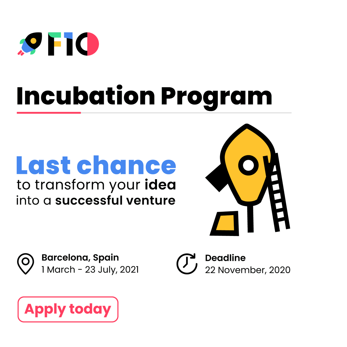 tenity_global's tweet photo. This week we're closing the applications to our first #Incubation Program in #Spain! 🚀 Apply now to join the ranks of successful F10 alumni: https://t.co/Cyff34CrKB

#FinTech #RegTech #InsurTech #DeepTech #startups https://t.co/sj6ymYTFHI