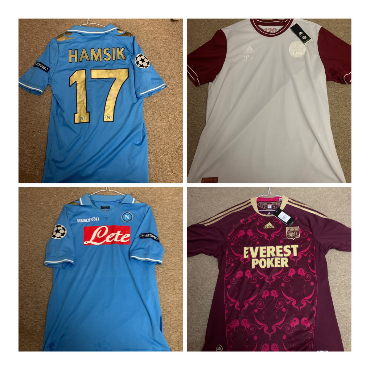 Napoli - Hamsik - PlayerSpec? - L £60Bayern Anniversary - XL - BNWT £50Lyon - L - BNWT £80Roma - Totti - XL (fit M/L) £60Roma - Balbo - XL £70Sampdoria - XL £60Ajax - XL - BNWT £55FC Sion - XL - BNWT £25