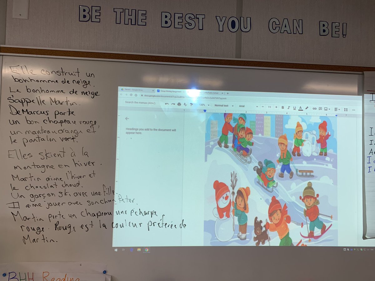 TDICOLA1's tweet photo. Intermediate Ss did a collaborative writing assignment using descriptive sentences and various vocabulary to describe a winter scene. @SACTVDSB #fslmatters https://t.co/zIt78F7fOa