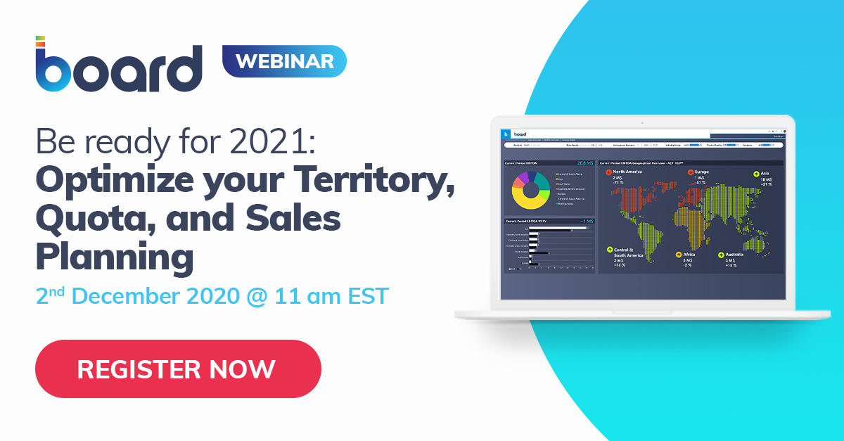 In today’s turbulent marketplace, having #territories, #quotas, and #compensationplans in place is vital to driving #salesperformance. Tune in to our live #webinar to ensure your year gets off to a strong start! board.com/en/live-webina…