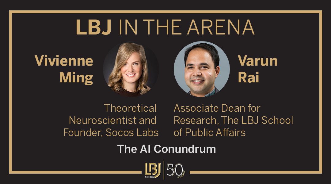 EnergyUT's tweet photo. Join @EnergyUT Dir. @raivaurn81 tomorrow from 12-1pm for the latest #LBJIntheArena event on “The AI Conundrum,” to discuss the importance of #AI & #data and a roadmap for #policy development.
Event details: https://t.co/LeKnsFJKuI https://t.co/g0PIpJRbTu