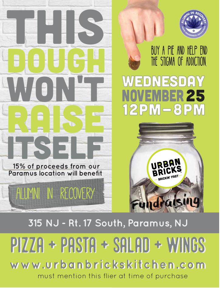 AlumniNj's tweet photo. For curbside or takeout people can order online. Be sure to mention in the notes that it’s for alumni in recovery, that way a portion of your order will go towards our program!

#raisethatdough #urbanbrickspizza #Urbanbrick #urbanbrickparamus #pizzalover https://t.co/icQExZHusP