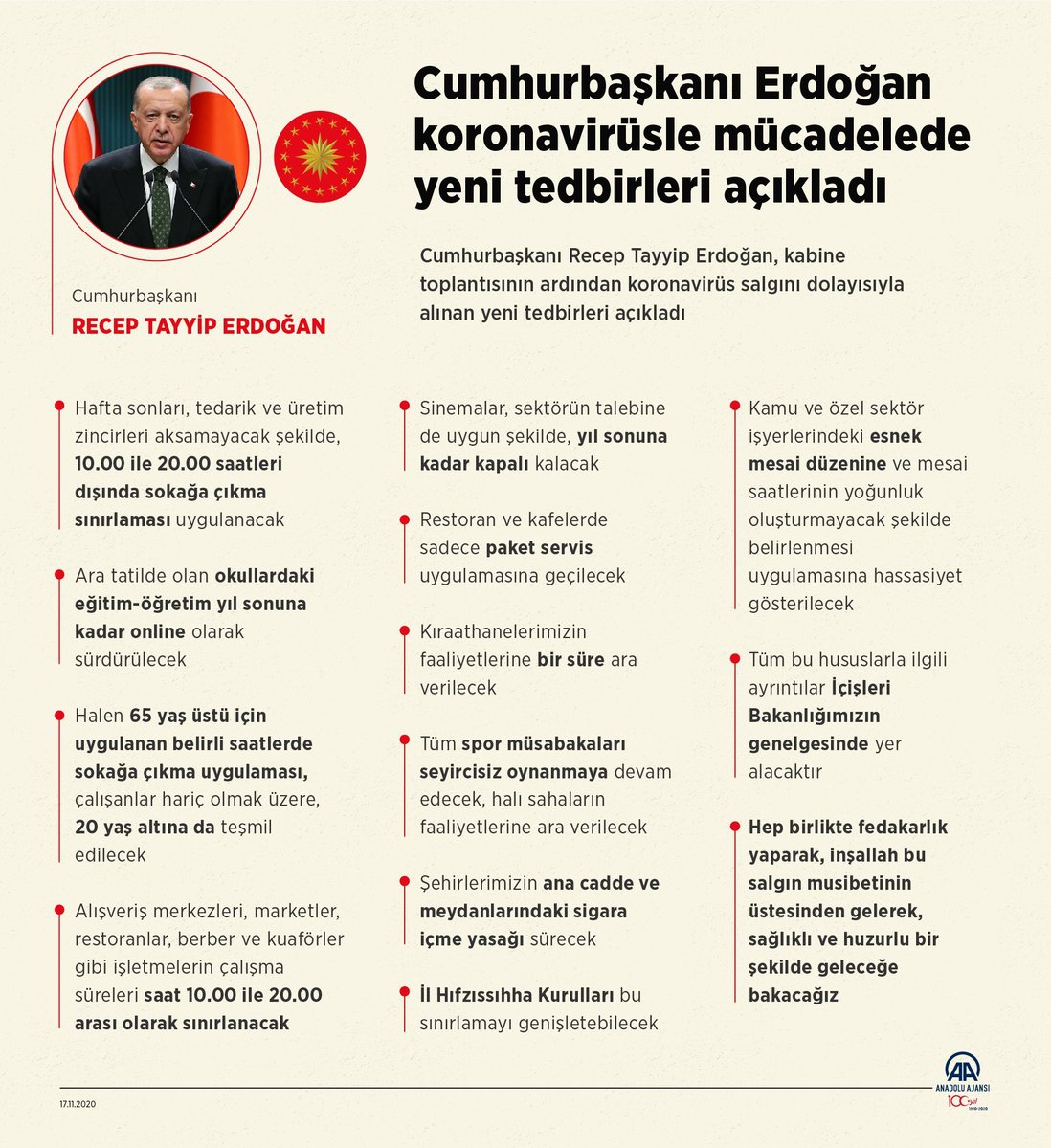 EnsKaraoglan's tweet photo. -Hafta sonları 10.00-20.00 saatleri dışında sokağa çıkma kısıtlaması uygulanacak.

-Tüm spor müsabakaları seyircisiz oynanacak. 

-Okullarda yıl sonuna kadar uzaktan eğitim verilecek.

İşte koronavirüsle mücadelede yeni tedbirler... https://t.co/Y85iKsneDb