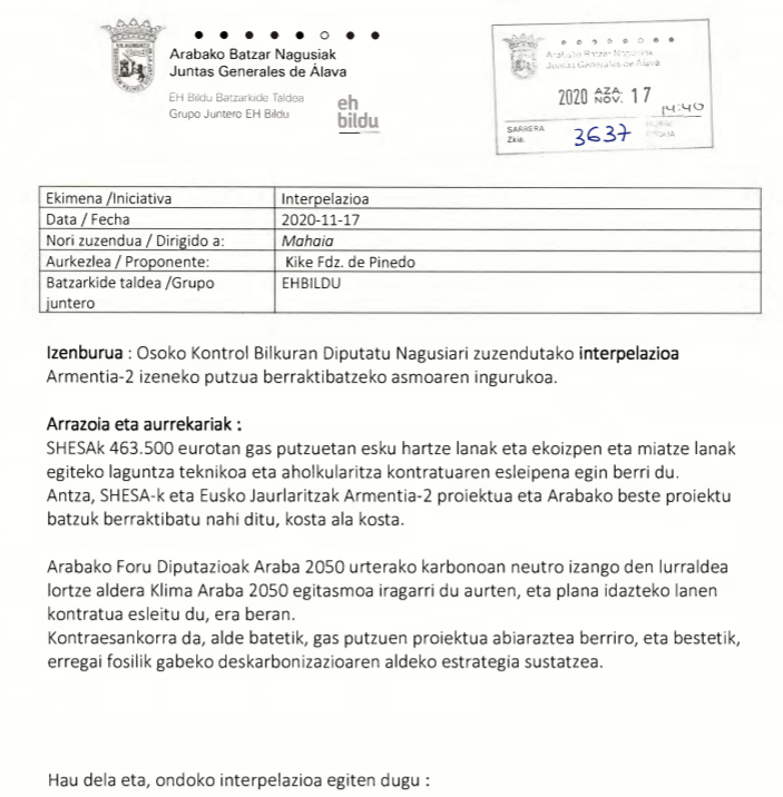 ehbilduaraba's tweet photo. SHESA enpresak gas putzuetan esku hartze lanak egiteko aholkularitza kontratuaren esleipena egin du 463.500€-tan baloratuta.
📝Armentia-2 putzua berraktibatzeko asmoa dela eta, azalpenak eskatuko dizkio @KikeFdzdePinedo-k Diputatu Nagusiari.
#JendeaBabesteko #FrackingEz https://t.co/Znew0BS1Ii