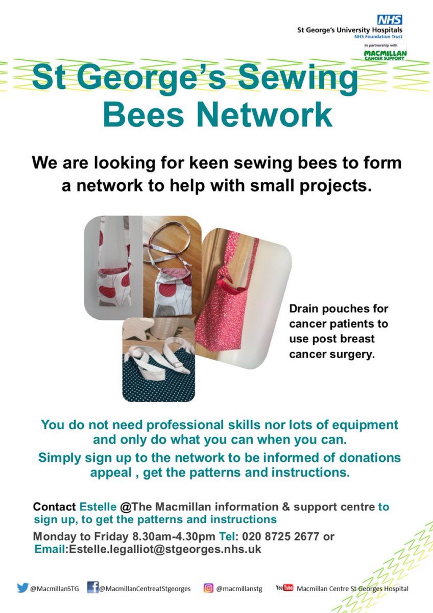 A very big #thankyou to #WimbledonVillage #WomenInstitute who within a week of the #StGeorgesSewingBeesNetwork being launched donated 50 #drainpouches for @StGeorgesTrust #cancer patients ‼️& offered to do more including #Mastectomy pillows 💚💙💚💙💚 #CommunityEngagement #Bekind