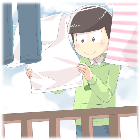 urikokiru's tweet photo. 洗濯三男かわいい（１枚しか干してなかったけど）

マッサージがアニメ化したので、なんでもない感じか銭湯の帰りかお総菜コーナーにてのアニメ化を希望したいです（全部無理そう） https://t.co/801gFCCRFq