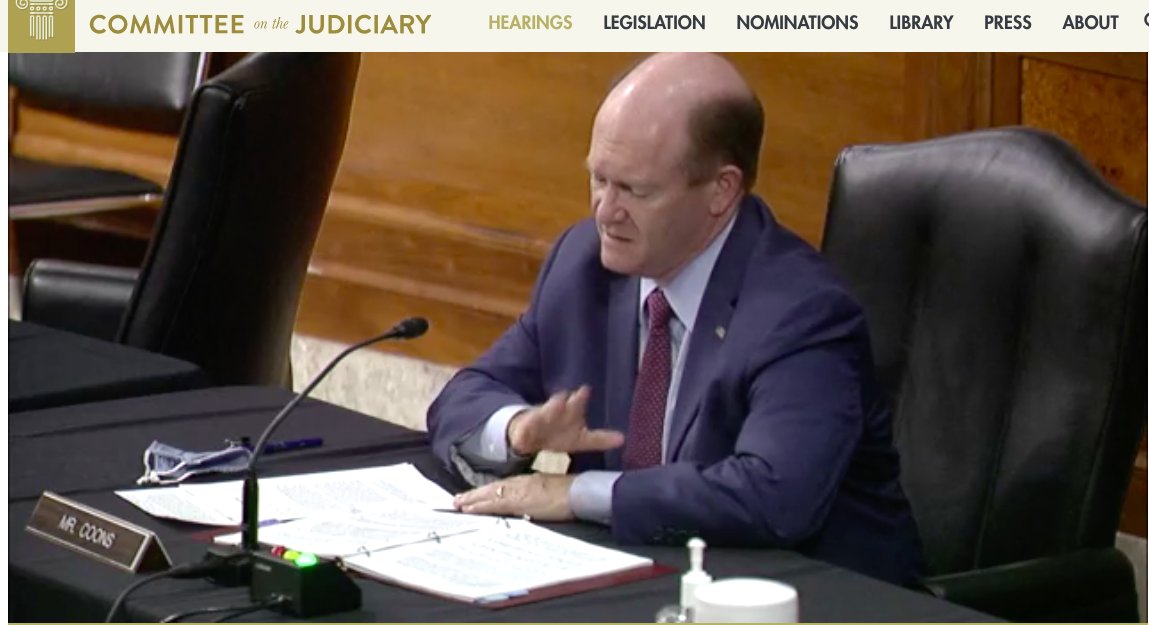 My voice is hoarse but for some reason I am back and this hearing is still going.  @SenCoonsOffice up now talking about the "battle for truth." He's totally right about the need for action to address hate speech and disinformation. But attacking Section 230 won't do that, so...