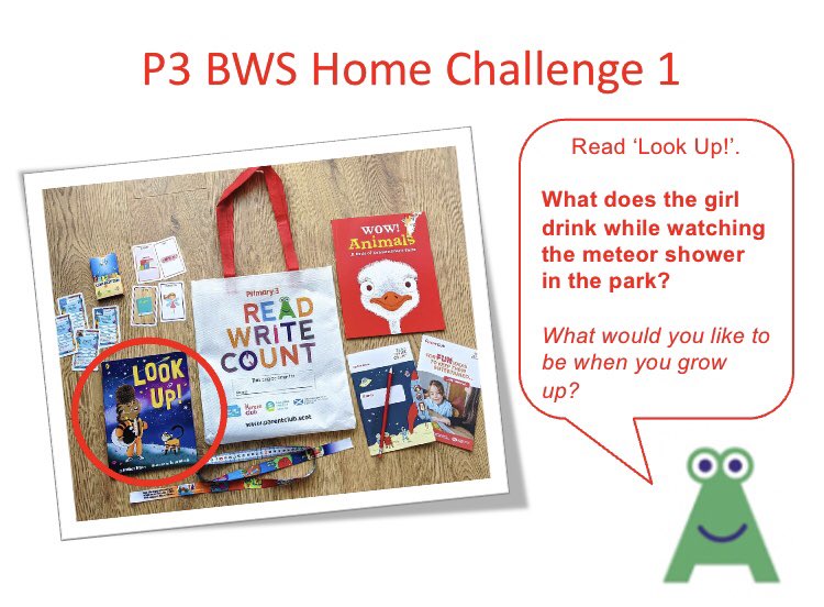 LMcK82's tweet photo. Day 1 of our #BookWeekScotland P1-3 Home Challenges! 😁Tell your teacher the answer tomorrow to receive your first sticker! 👍🏻🏴󠁧󠁢󠁳󠁣󠁴󠁿📘📙📕 https://t.co/HbDKL5TG71