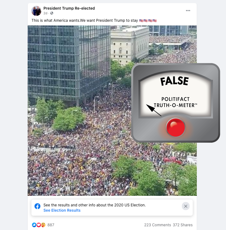 PolitiFact's tweet photo. These photos don't show Trump supporters at the Million MAGA March — they show a 2016 Cleveland Cavaliers parade and the 2017 Women's March https://t.co/rYbfdqTexr https://t.co/uJXhjPsS98