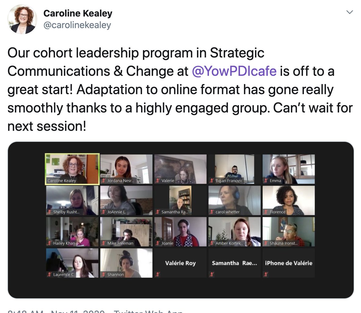 The Strat. #Communications &amp; Change cohort moves from strength to strength with an engaged and committed team of participants and experts. Thank you @CarolineKealey for successfully implementing a virtual cohort for 2020.  See more PDI programming here:  bit.ly/38sDQBs