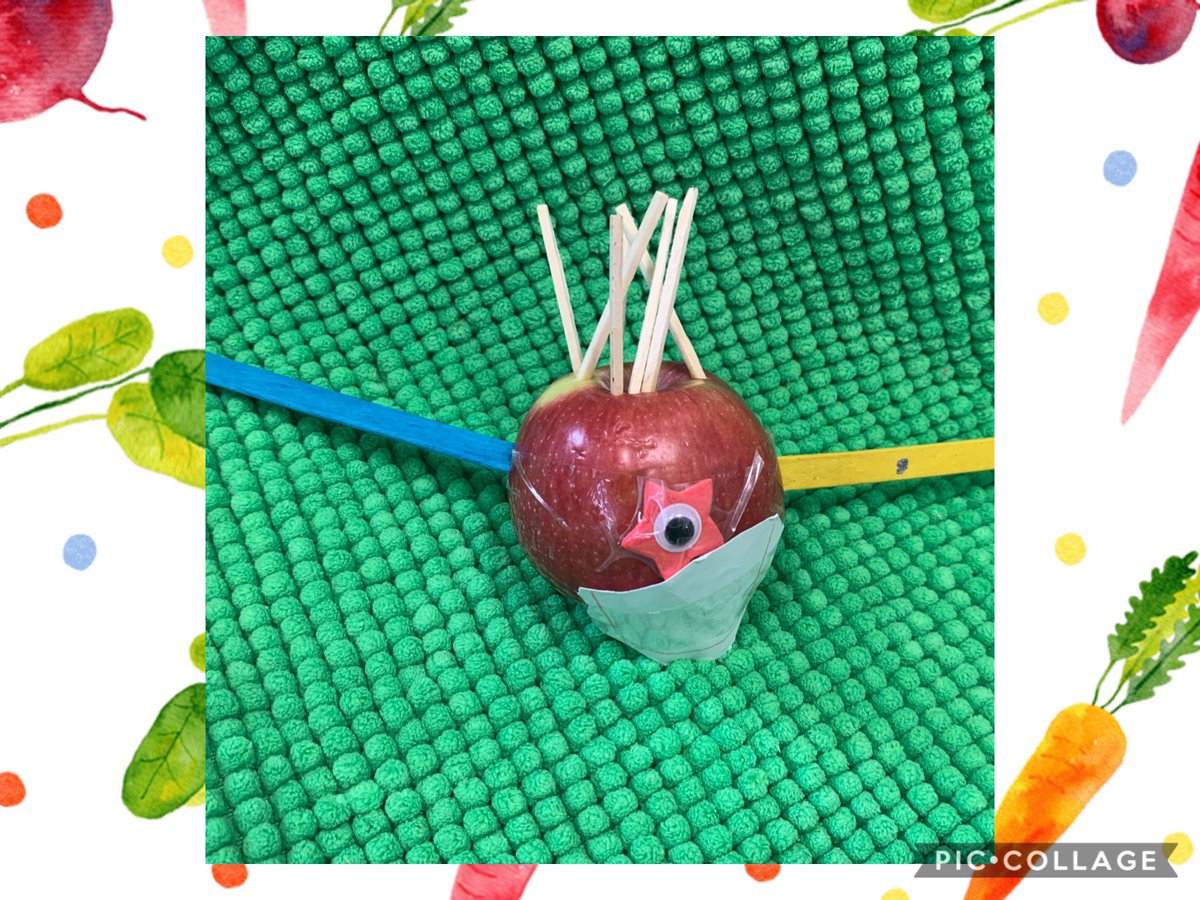 WoodfieldPS's tweet photo. Reception love our @Booktrust book The Runaway Pea by @KjartanPoskitt. Today we have made vegetable characters and tomorrow we are going to use them to tell stories. We would like to introduce you to a few! Here we have Alien Apple, Superman Carrot and Luca the Happy Carrot... https://t.co/wgbc7MgAUD