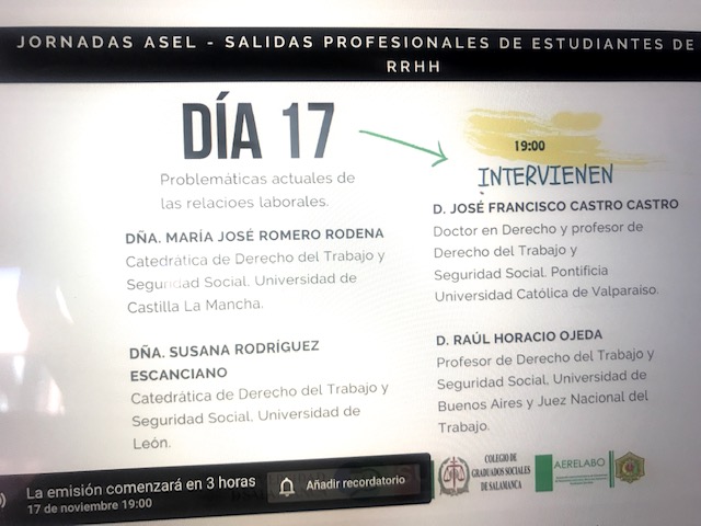 📢No te pierdas las jornadas "Salidas Profesionales de Estudiantes de Relaciones Laborales y RRHH" que está organizando <a href="/ASELaboralistas/">Asociacion Salmantina de Estudiantes Laboralistas</a>, está tarde interviene nuestra decana María José Romero, hablará del nuevo RD 902/2020, 13 de octubre, puedes 👀 👇
youtube.com/watch?v=F6_-Te…