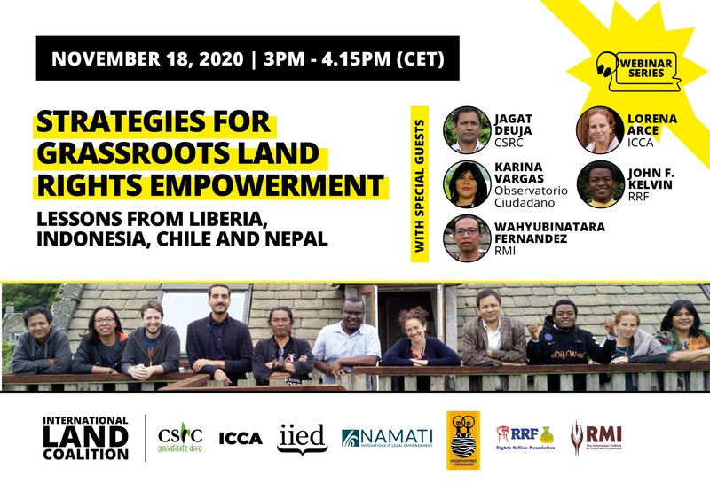 WEBINAR: Strategies for grassroots #LandRights empowerment: lessons from Liberia, Indonesia, Chile & Nepal 
18 November 2020, 2pm GMT
Learn more about how local practitioners are helping communities protect their collective #landrights!
#legalempowerment
learn.landcoalition.org/en/learning-ev…