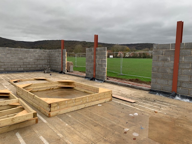 CheddarPC's tweet photo. Monthly progress meeting with @JonesBuilding this morning. Foundations all now complete and work is well underway on the internal walls for the new Community Pavilion. Conditions have certainly been challenging but really pleased with the progress made #communitypavilion #cheddar https://t.co/OLKsKP040z
