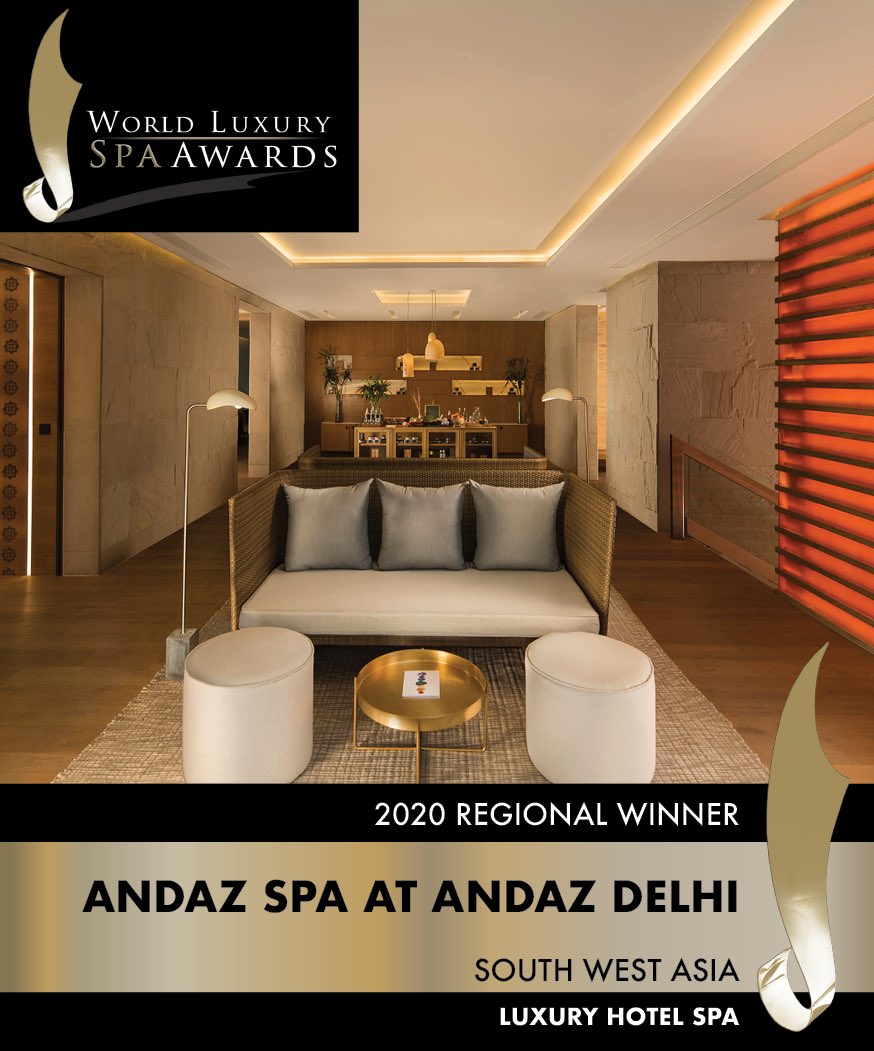 AndazDelhi's tweet photo. We are elated to announce that Andaz Spa has won the “2020 World Luxury Spa Award – South West Asia” under the Luxury Hotel Spa category. #AndazSpa https://t.co/TjwtYDGvg4