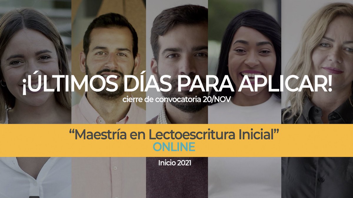 RedLEI_org's tweet photo. CIERRE DE CONVOCATORIA 20/NOV
::Maestría en Lectoescritura Inicial::
-Modalidad 100% online
-Inicio enero 2021
-Becas de hasta 75% OFF
Aplica e informate en: https://t.co/TIjeZXZPH1
#MaeLEI
#RedLEI
#MaestríaEnLEI
#LectoescrituraInicial https://t.co/HCF4uW1zHg