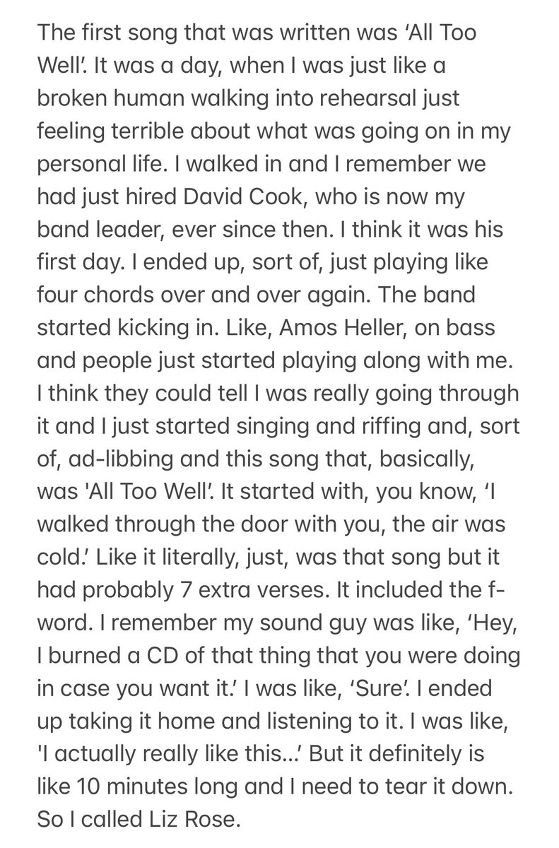 TSwiftNZ's tweet photo. 📝 | “My sound guy was like, ‘I burned a CD of that thing that you were doing in case you want it.’ I was like, ‘sure’. I ended up listening to it. I was like, 'I actually really like this’ but it definitely is like 10 minutes long” - Taylor on All Too Well [@RollingStone] https://t.co/RWLkYDKYrv