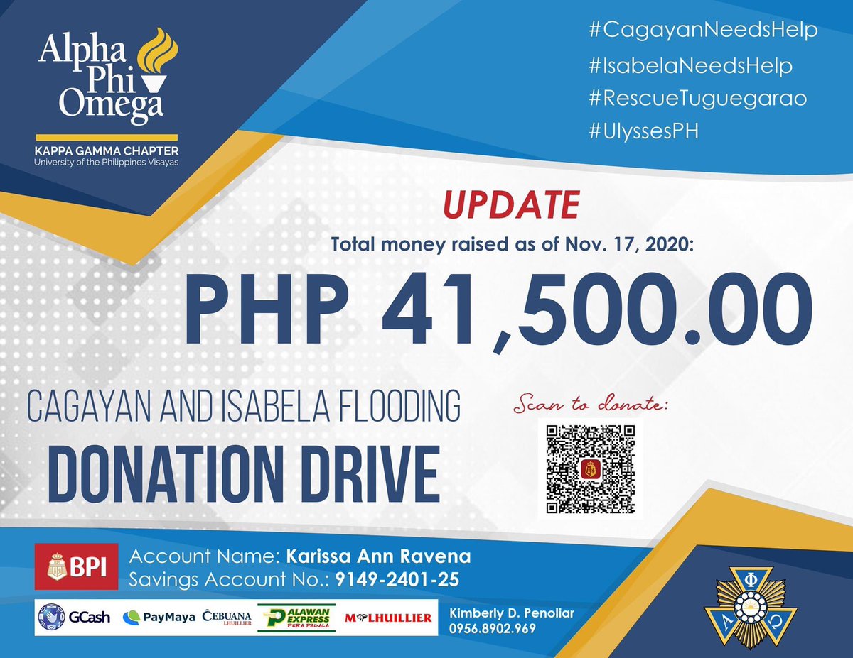 APOKappaGamma's tweet photo. [DONATION DRIVE UPDATE]

We have raised a total of Php 41,500.00 as of today, November 17. Thank you so much to those who donated and to those who helped us spread the word. We are still accepting cash donations. Please donate if you are able and willing! ⚜️💛💙 https://t.co/pySClkj5Qu