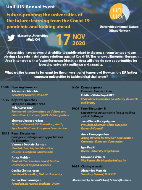 EOCyprus's tweet photo. Attending the #UnILiON Annual Event: What are the #Lessons4Universities from the #Covid_19 and what has the renewed #EuropeanResearchArea to offer in synergy with a future #EuropeanEducationArea?
@ChristophidouEU
@CristianSBusoi
Follow live at https://t.co/65cUQdQhGQ https://t.co/Sl1TFpgGCd