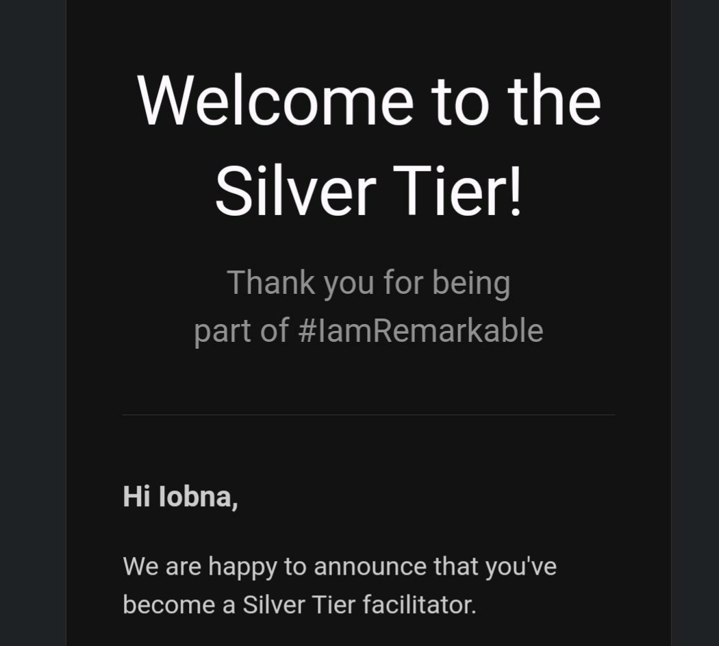 lobna_sultan's tweet photo. Silver tire Facilitator 🔥

Remember ... it's not bragging if it's basd on facts 👩‍💻💜
#IamRemarkableWeek2020 
#iamremarkable https://t.co/dxdhm6T7Wu
