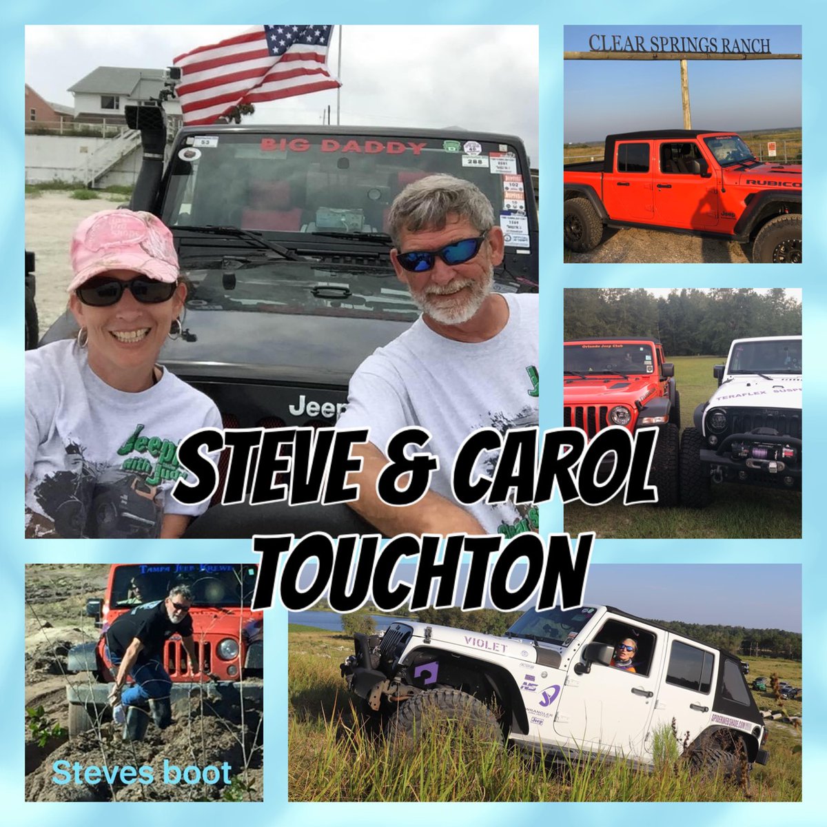 Guess what day it is?! That’s right, it’s #TrailBossTuesday! And today we are #Spotlighting a #JWJ &amp; <a href="/OrlandoJeepClub/">Orlando Jeep Club</a> Trail Boss Couple – Steve &amp; Carol Touchton!  Read more about this awesome couple here: tinyurl.com/yxlupcu2

#CouplesWhoJeepTogether #JeepinWithJudd #TOJC